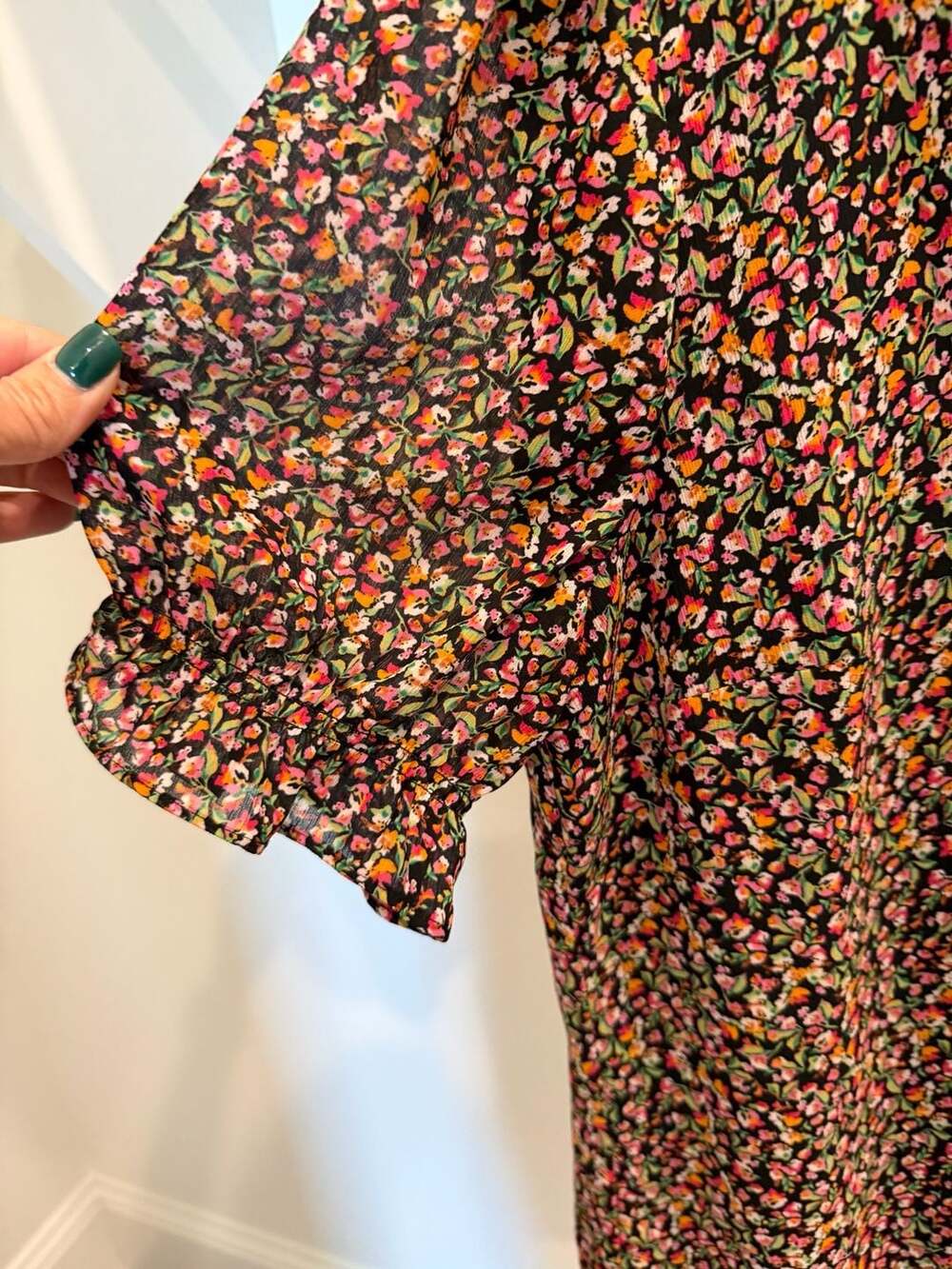 J.Crew Floral Split Tie Neck Puff Sleeve Ruffle Blouse - Picture 2 of 3